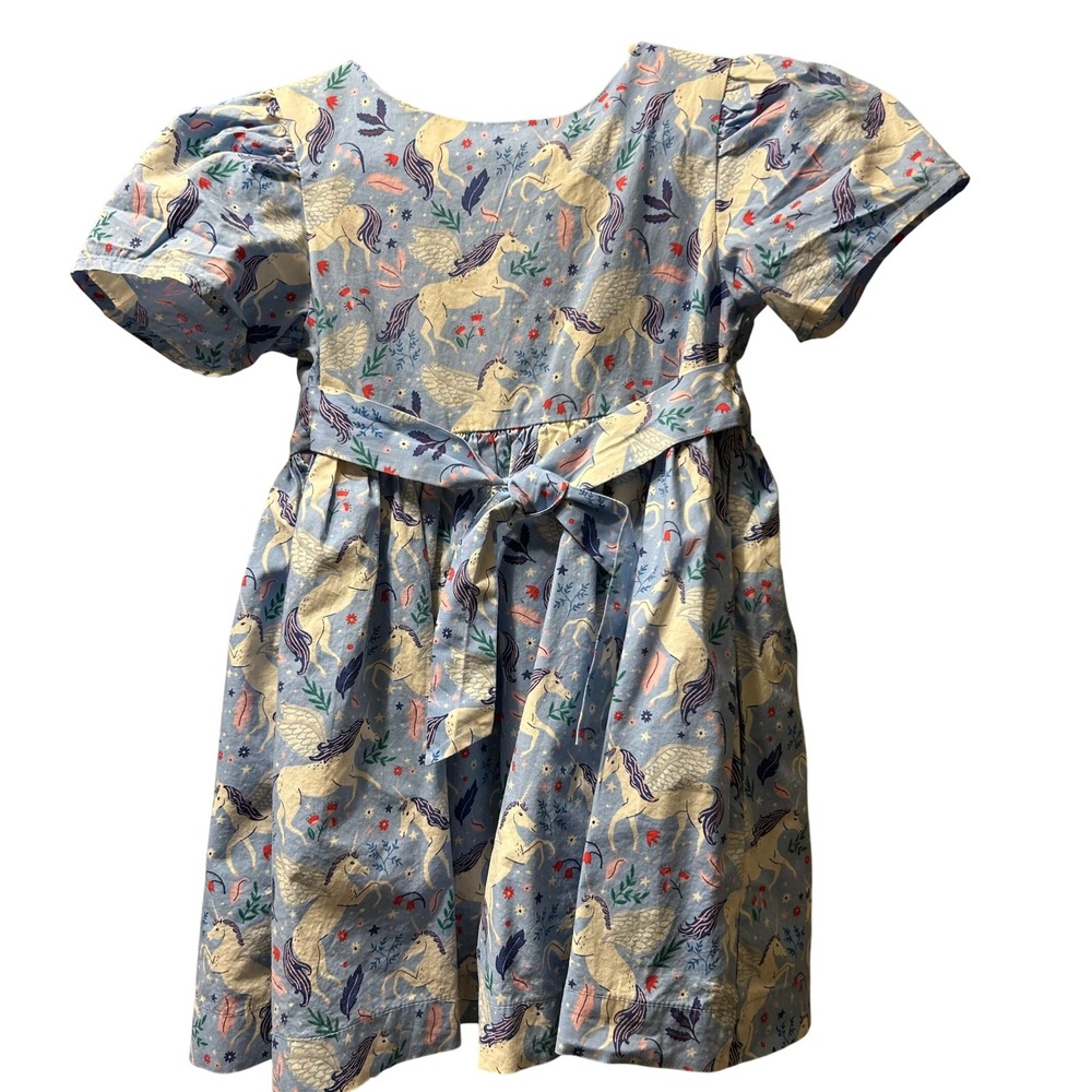 Mini Boden Girls Blue Unicorn Pegasus Print Cotton Dress Size 2-3Y 98cm